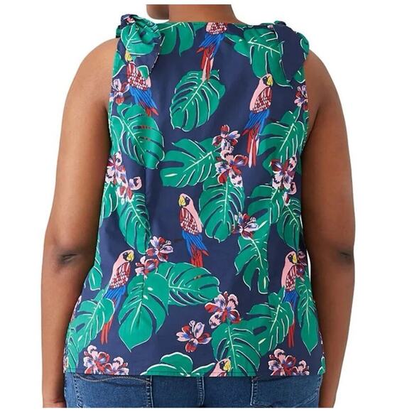 Draper James X ELOQUII Cotton Button-Down Top Sleeveless Parrots Tropical 18 NWT - Picture 3 of 12